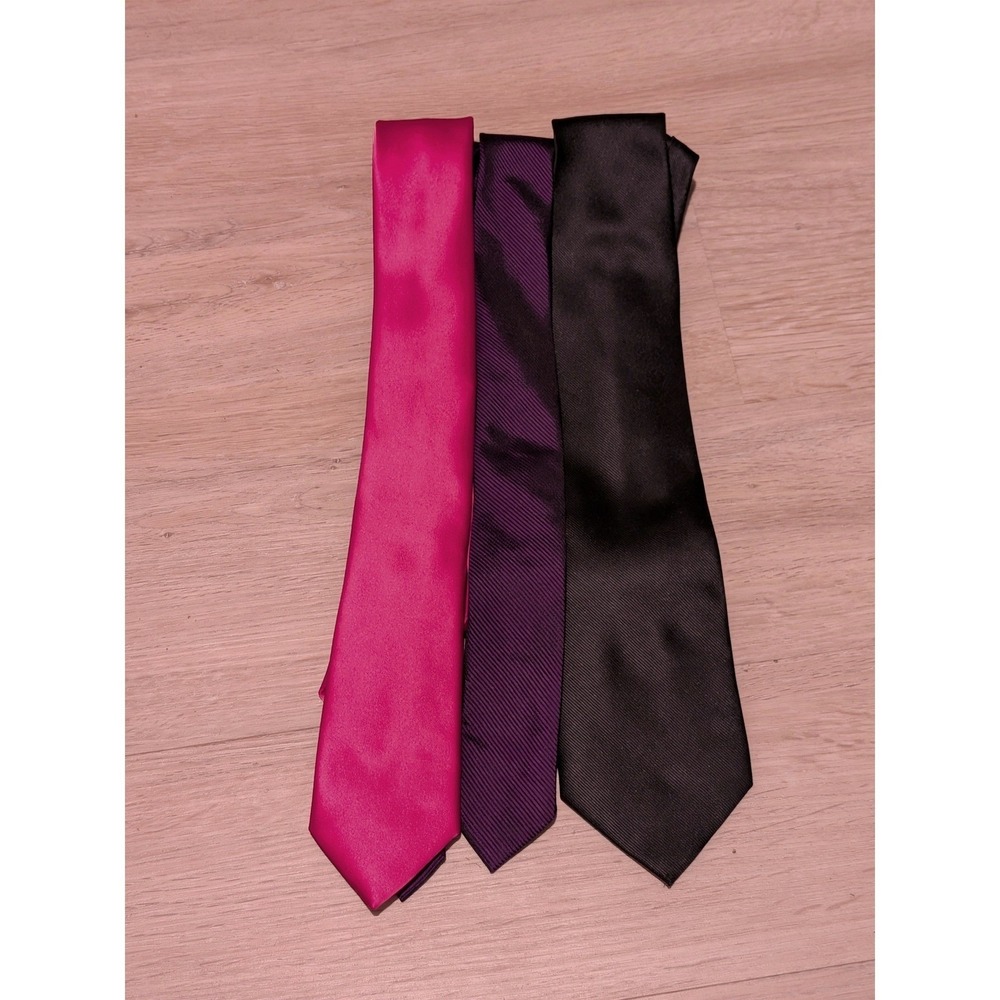 Lot of 3 Mens Ties Geoffrey Beene Express Puritan Pink Purple Black Silk Poly